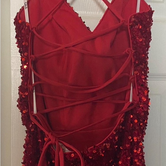 Red Sequined Prom Dress with Slit! - Picture 4 of 4